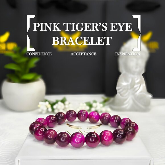 Pink Tiger Eye Gemstone Handmade Bracelet for Unisex - Picture 1 of 7